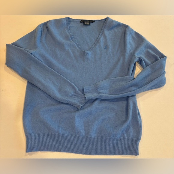 RALPH LAUREN Blue Label 100% Cashmere Italian Yarn V Neck Blue‎ Sweater Large - Picture 3 of 10